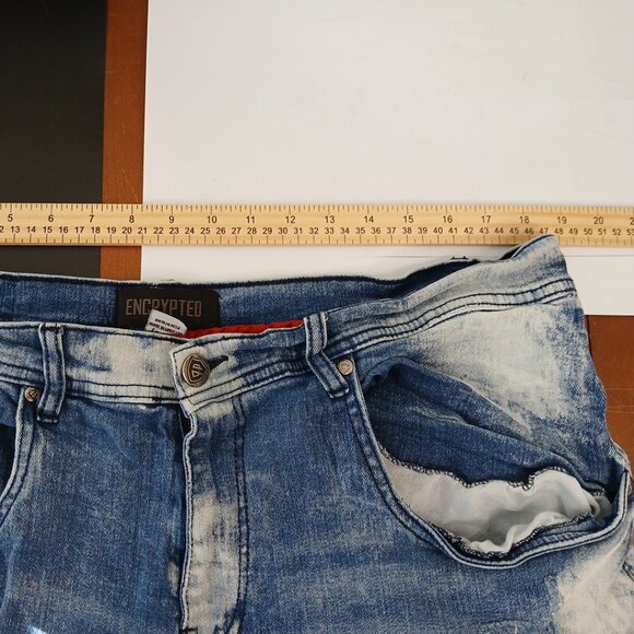 Encrypted Men's Distressed Sequin Y2K Streetwear Denim Jeans 42x34 1980 Vintage - Picture 13 of 14